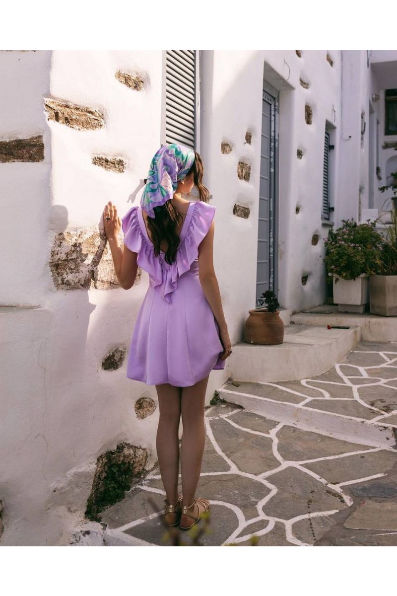“V”-cut satin mini lilac dress ARIELLA    