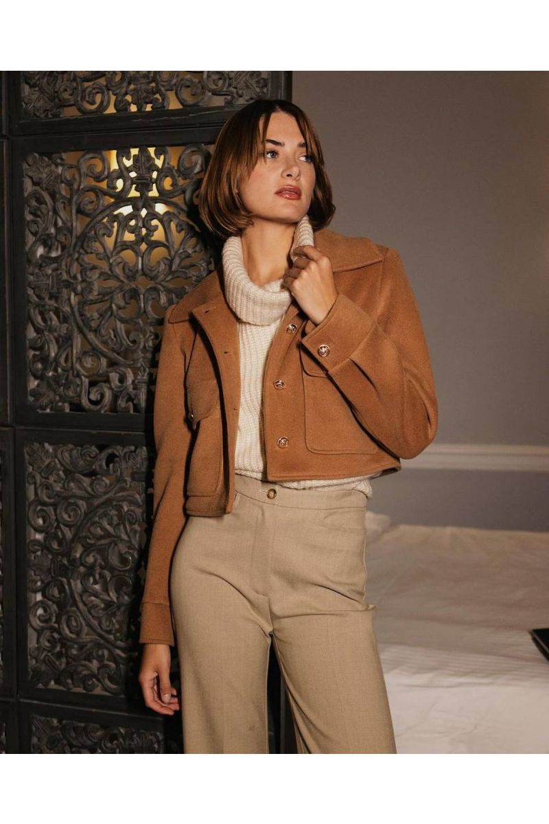 Gold-buttoned camel jacket CARLA