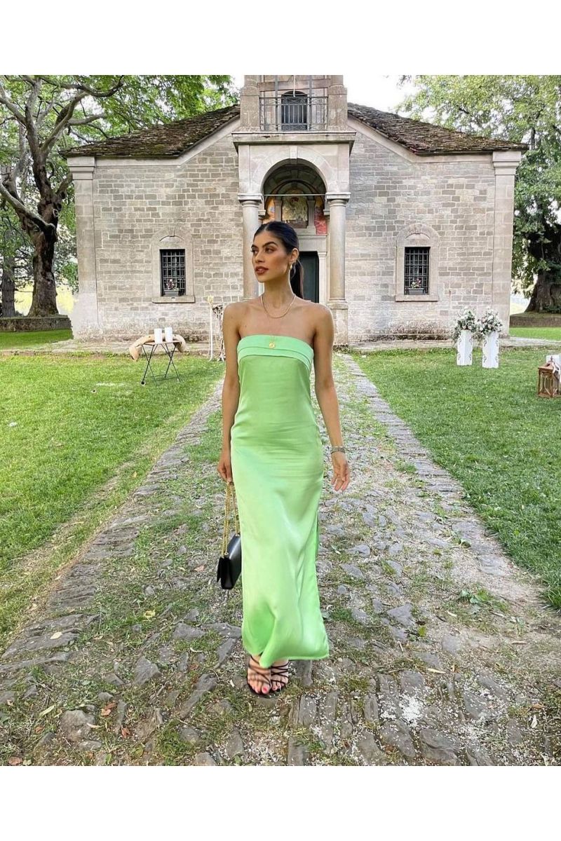 Bandeau maxi satin dress in lime DYAS 