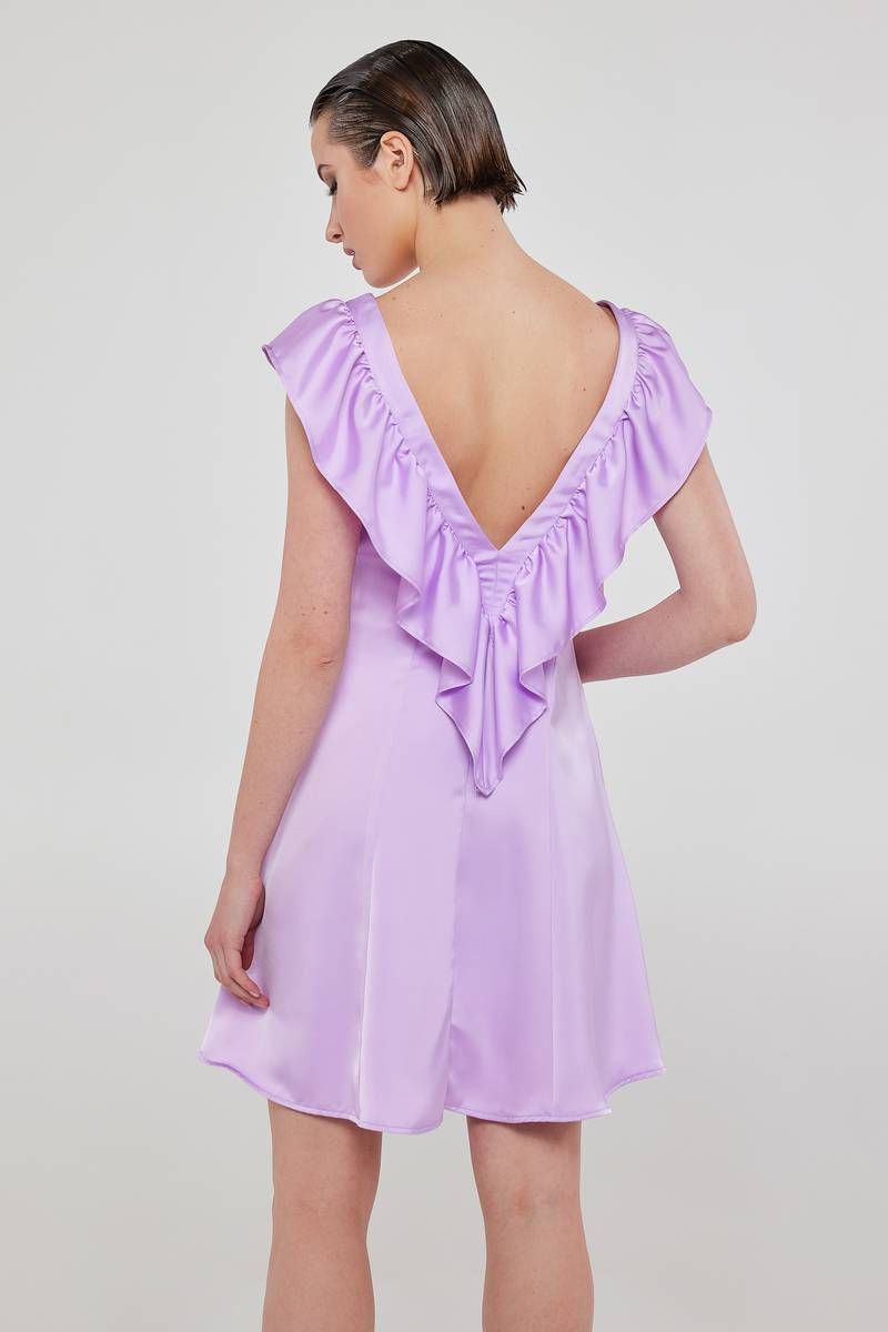 “V”-cut satin mini lilac dress ARIELLA    