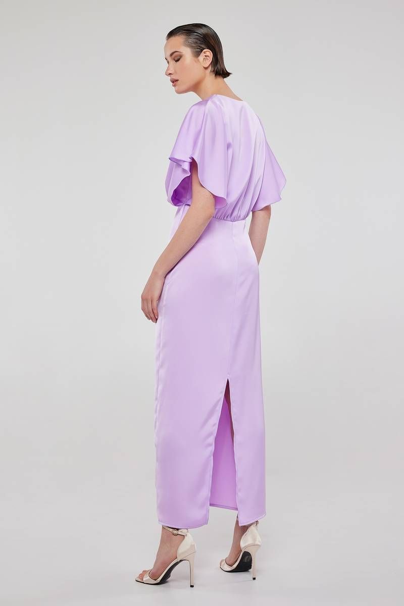 Satin lilac kimono sleeve maxi dress SELENA 
