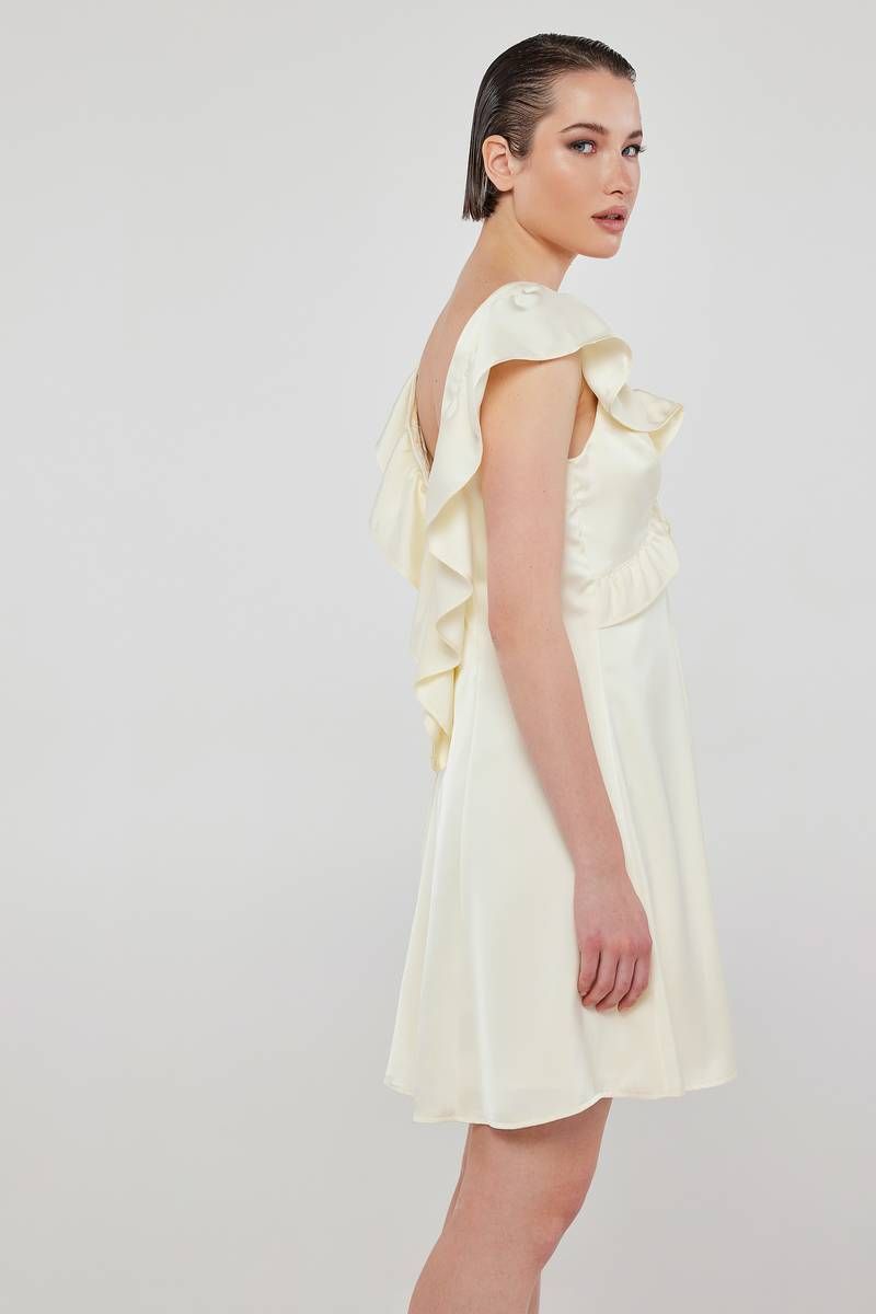“V”-cut satin mini dress in vanilla color ARIELLA    