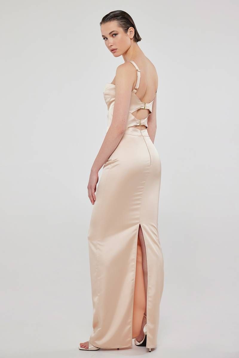 Cut out satin maxi dress in light-pink VINE