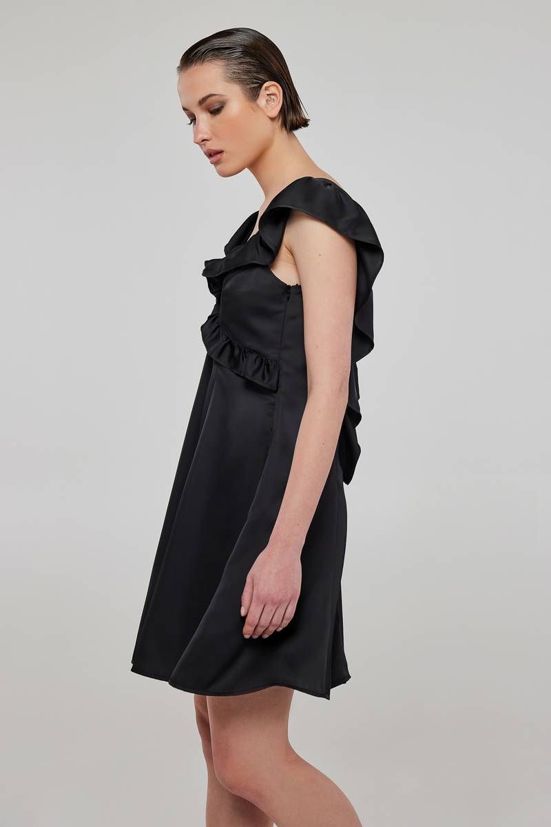 “V”-cut satin mini black dress ARIELLA    