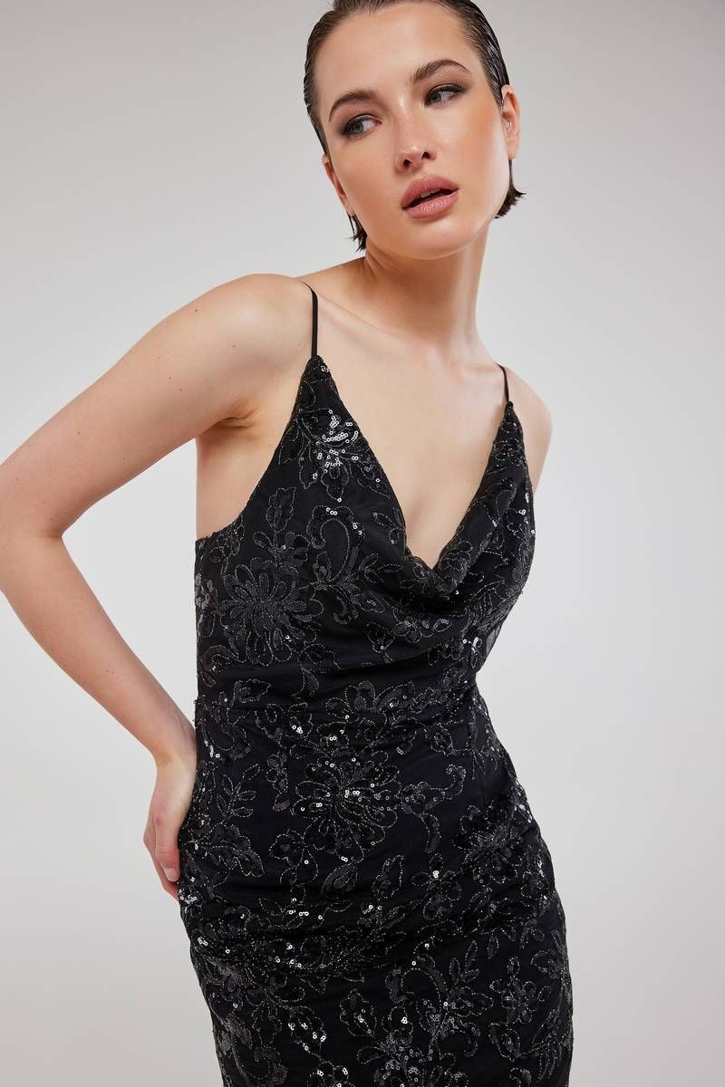 Black sequined pencil dress FLATEY 