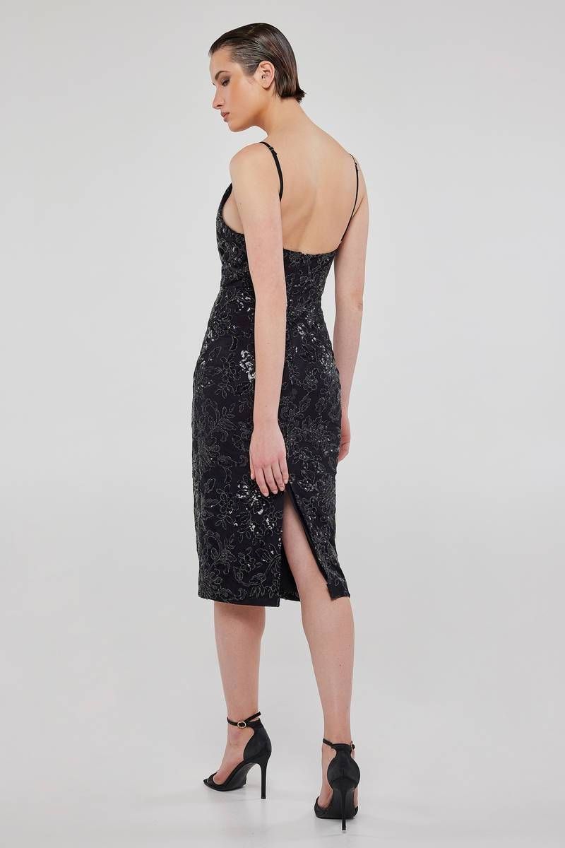 Black sequined pencil dress FLATEY 