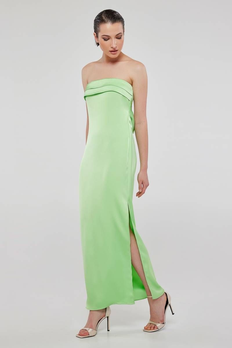 Bandeau maxi satin dress in lime DYAS 