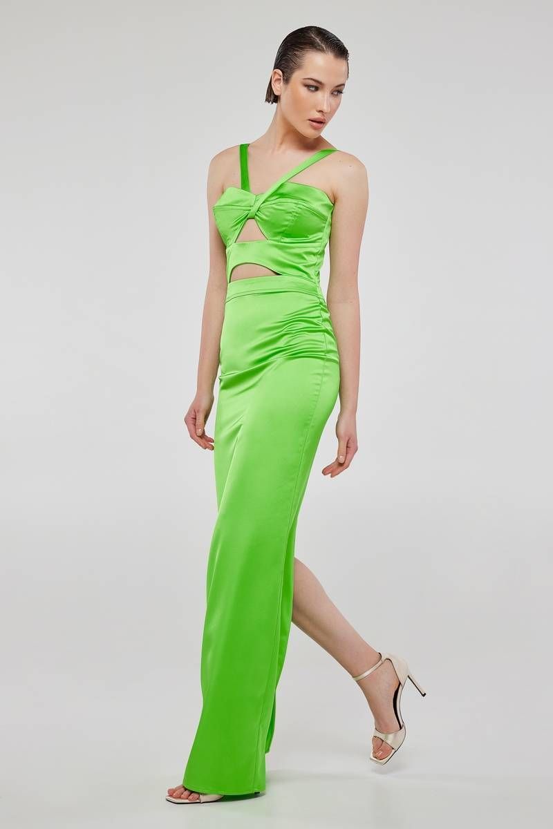 Cut out satin maxi dress in light-green VINE