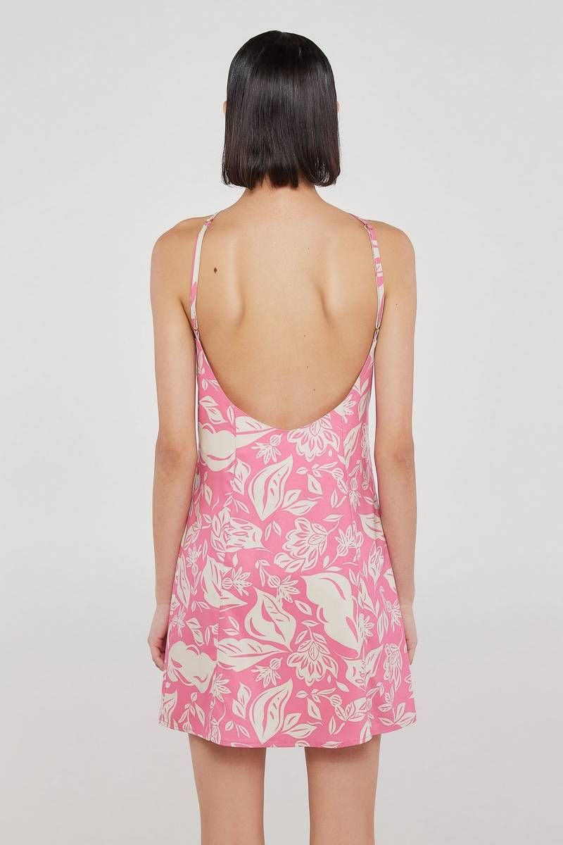 Halter neck mini dress in pink floral OTTILIA