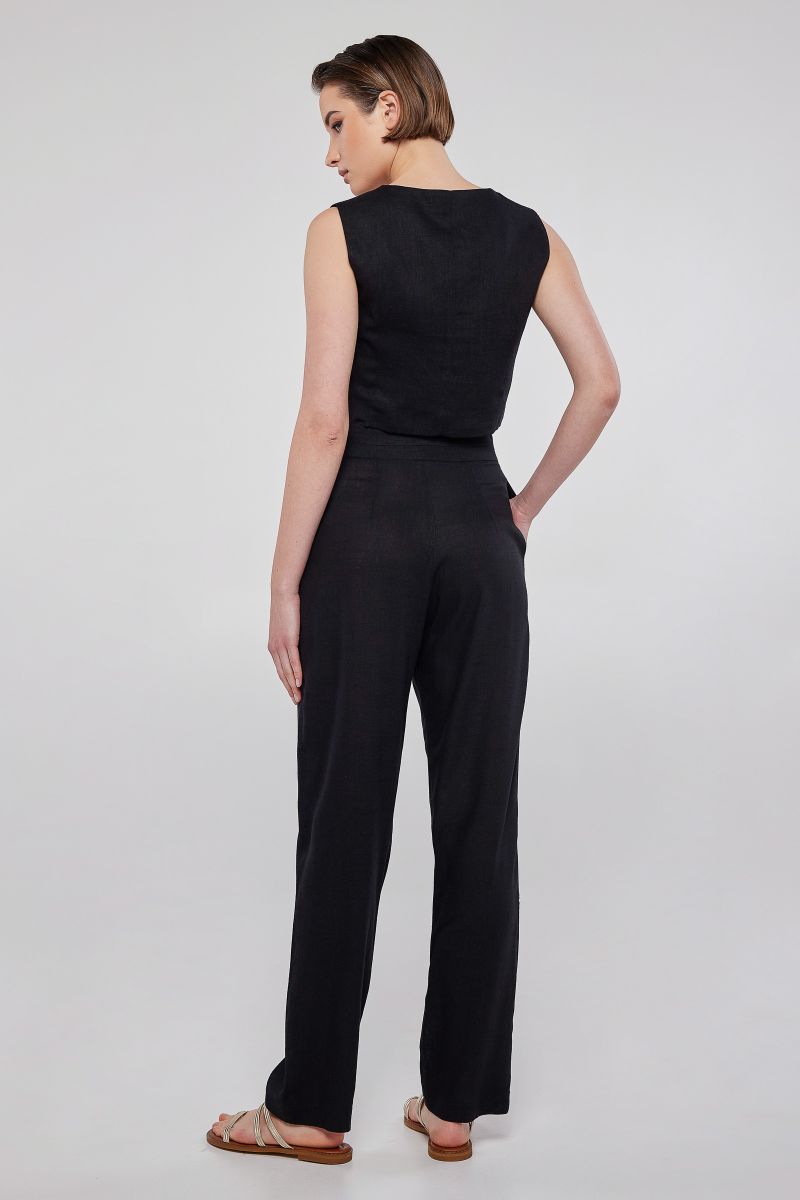 “V”-cut linen black trousers RACHEL