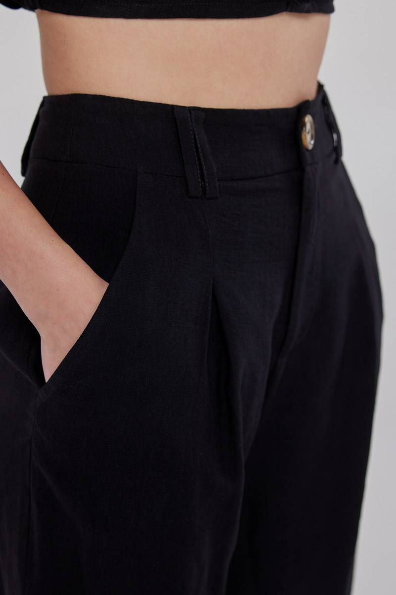 Wide leg linen trousers in black CORA
