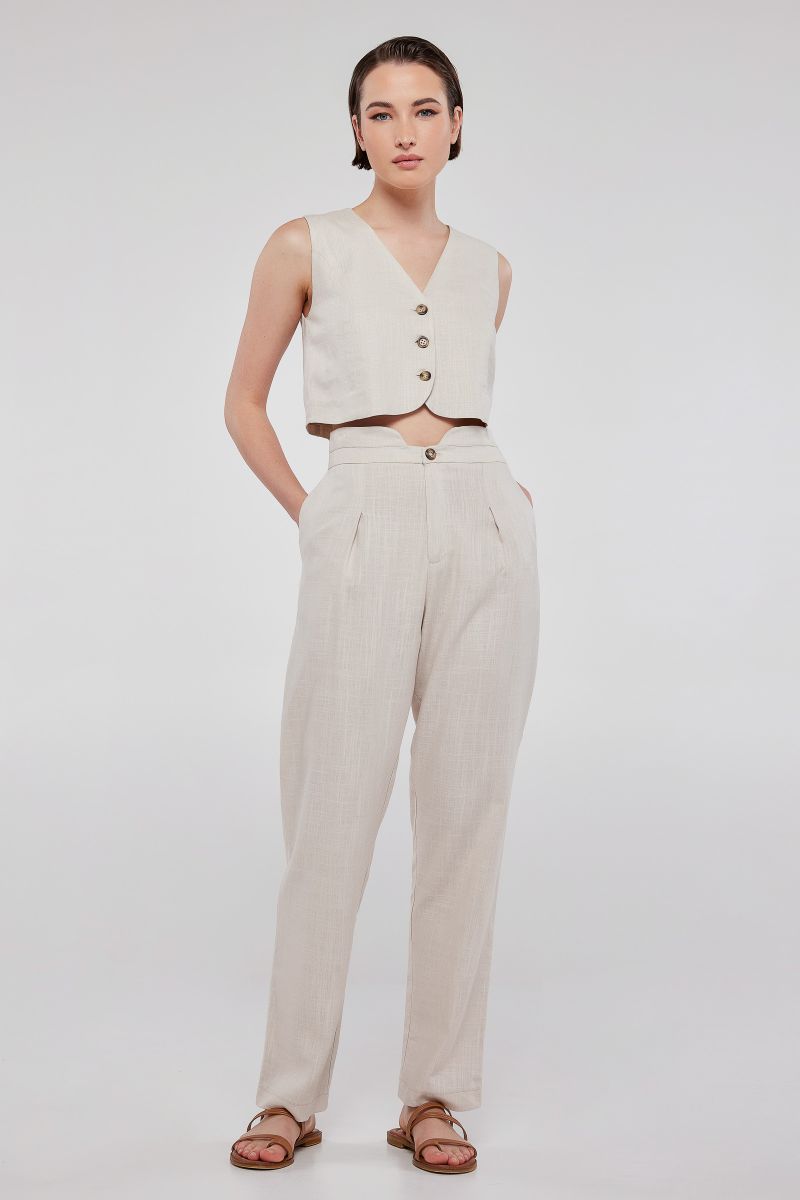 “V”-cut linen trousers in vanilla RACHEL