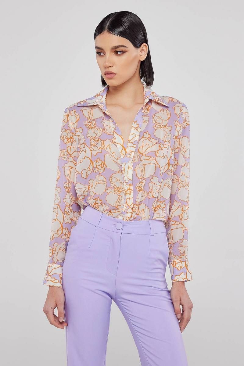 Long sleeve lilac floral print shirt BELLE