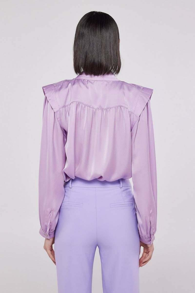 Satin mandarin collar lilac shirt ELEANOR