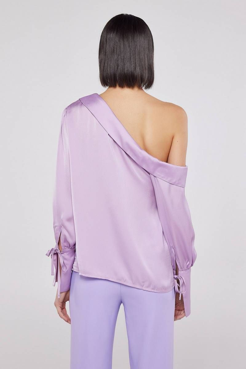 One shoulder satin lilac blouse VICTORIA  