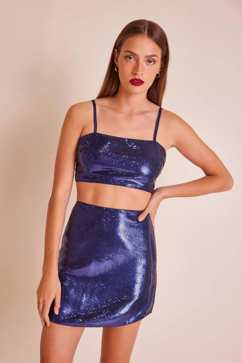Sequined crop top in blue LACUN  