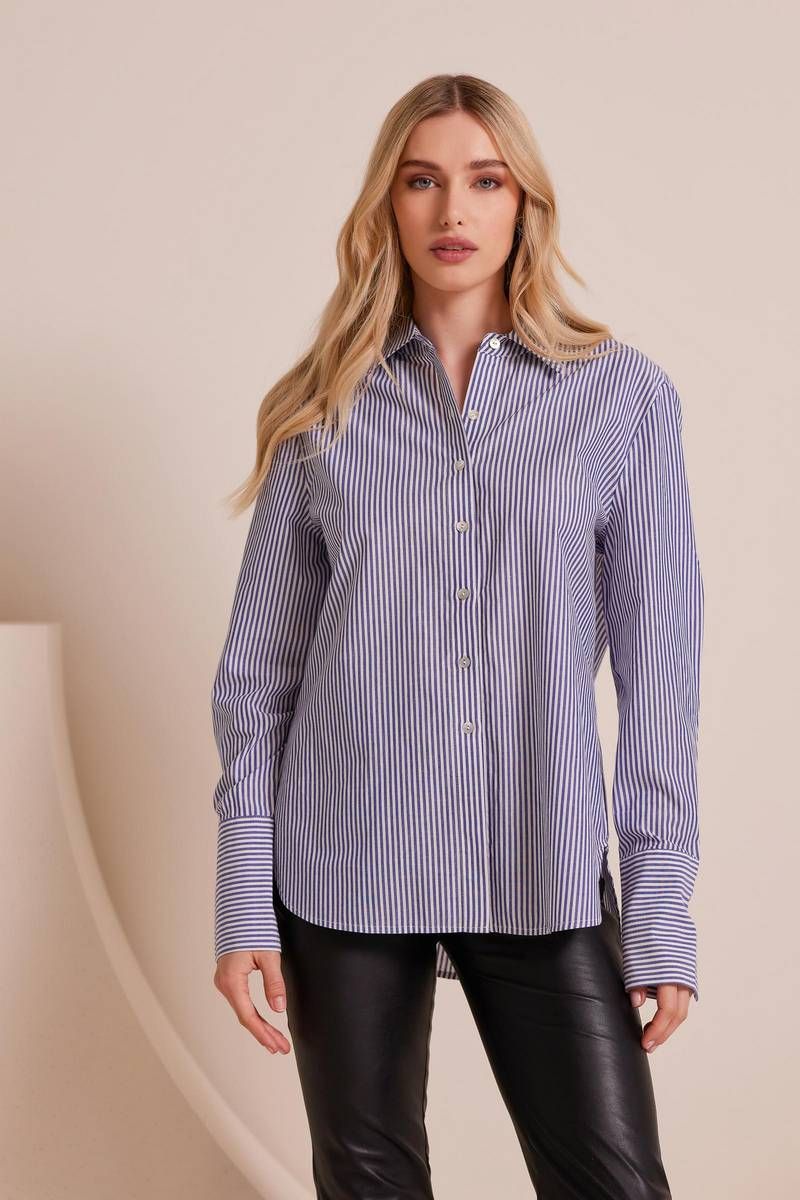 Asymmetric striped cotton poplin shirt COLBY  
