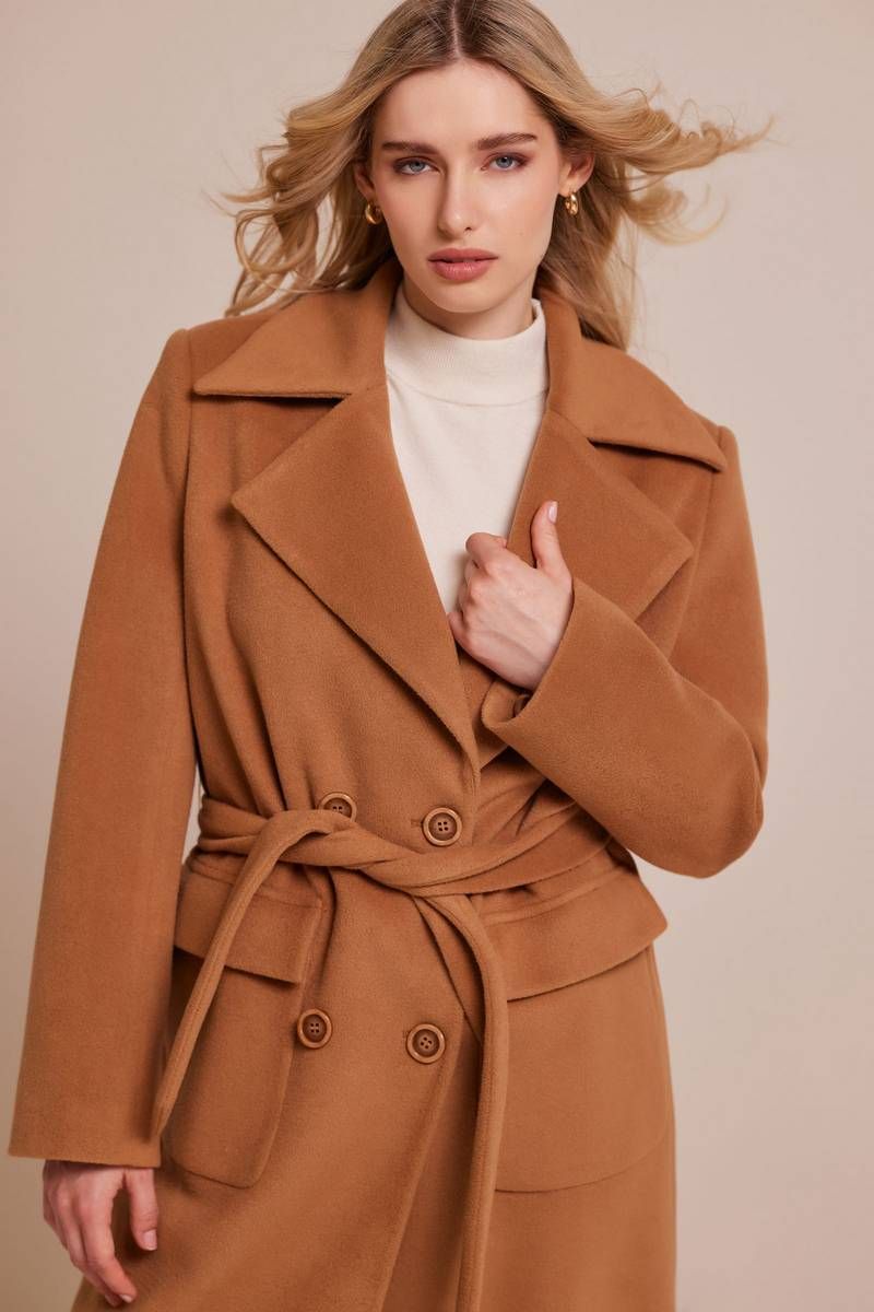 Double-breasted belted camel coat WILLOM
