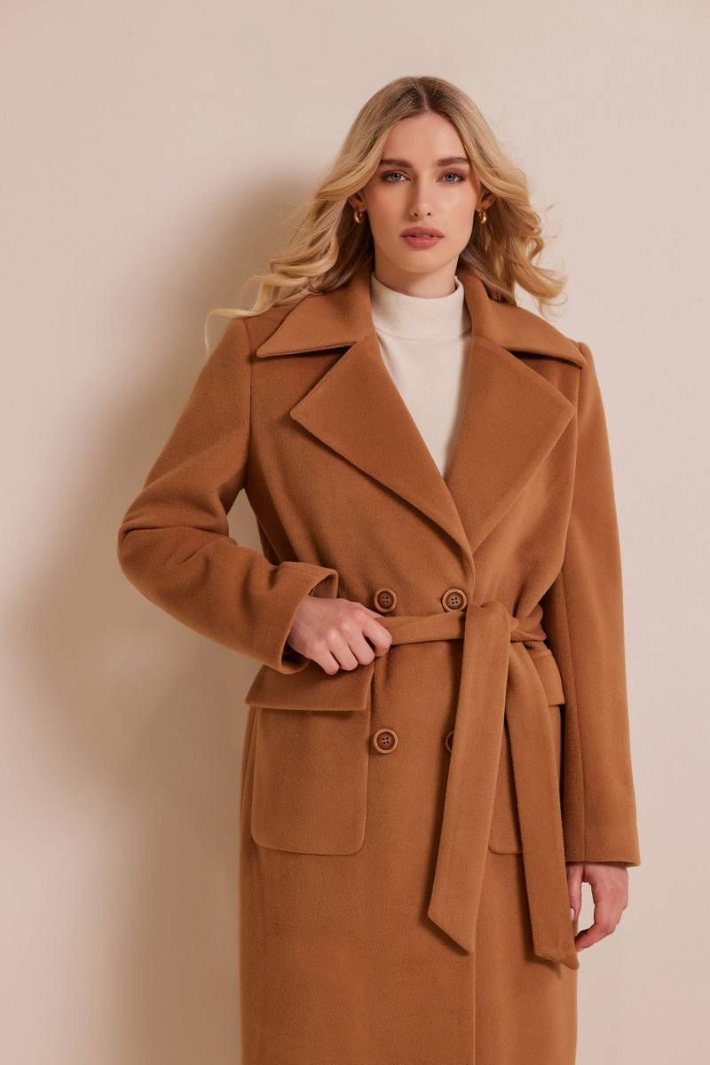 Double-breasted belted camel coat WILLOM