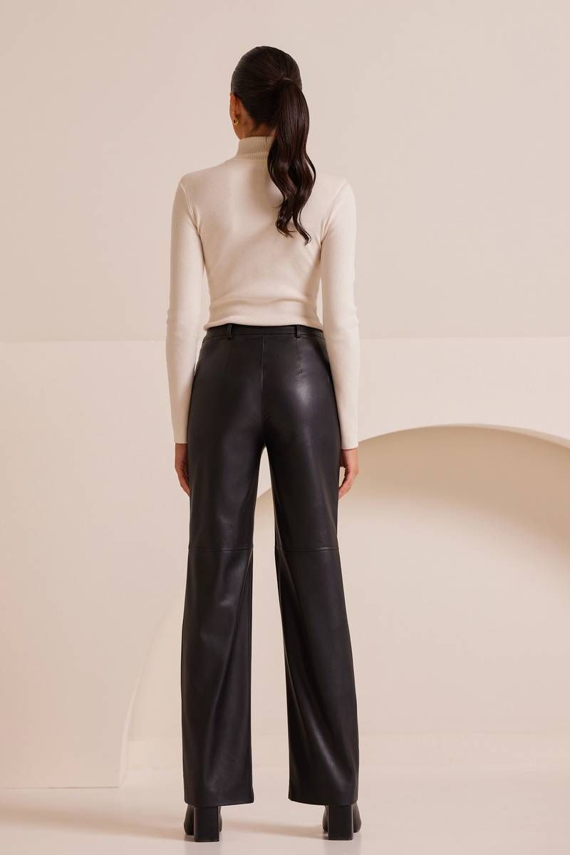 Faux leather wide leg black trousers RALLOW