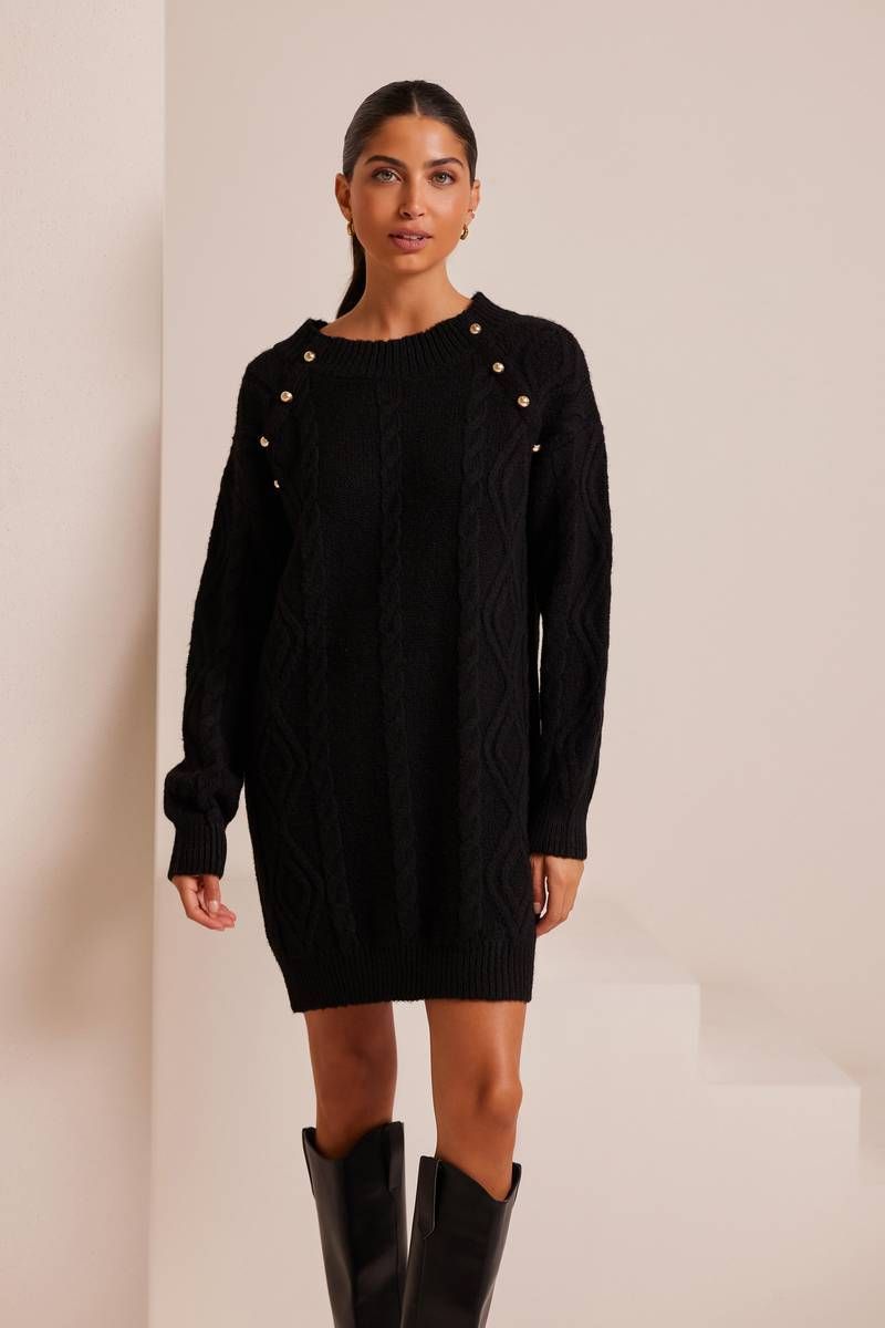 Cable knitted mini black dress THEMIS   