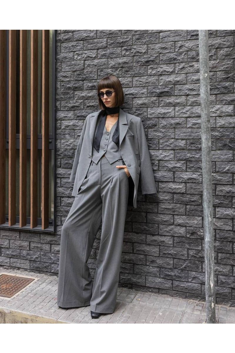 Grey pinstriped oversized blazer QUINN 
