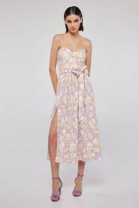 Bandeau midi dress in lilac floral print ΕMERIE 