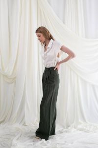 Linen green wide leg trousers YASMINE
