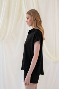 Linen short-sleeved black shirt TAPLOW