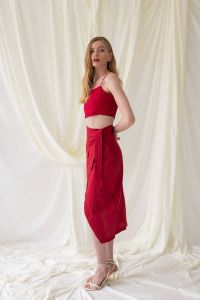 Linen red wrap midi skirt ADA