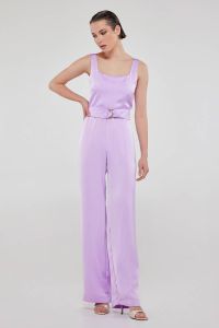Belted satin jumpsuit in lilac MARGARET