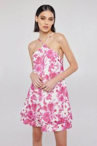 Halter fuchsia floral mini dress TINSLEY