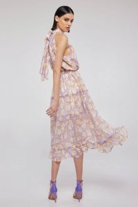Halter neck midi dress in lilac floral MARIE 