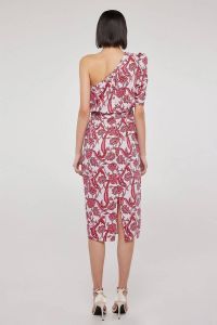 One shoulder midi dress in fuchsia floral TRUST