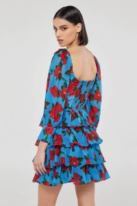 Tiered mini dress in blue floral print MAXINE 