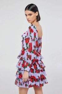 Tiered mini dress in lilac floral print MAXINE 