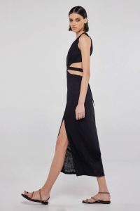 Midi linen backless black dress CATALEYA 