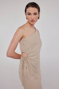 One shoulder mini linen beige dress ELMORE