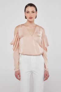 Satin draped top in light pink CRISS  