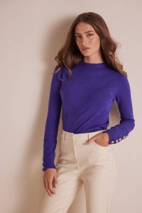 Gold button embellished purple knit top LEVI   