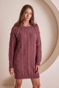 Cable knitted mini bordeaux dress THEMIS   