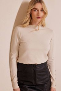 Gold button embellished vanilla knit top LEVI   