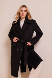 Double-breasted belted black coat WILLOM