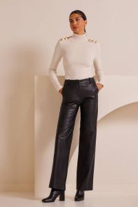 Faux leather wide leg black trousers RALLOW