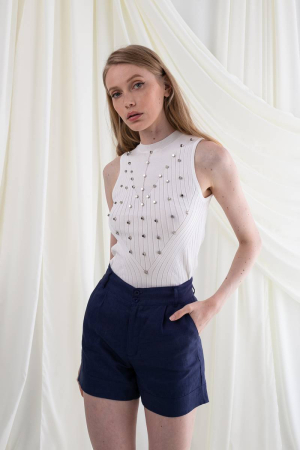 Knitted studded ecru top TEMPLE