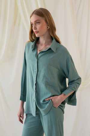 Linen oversized green shirt PRESTOM