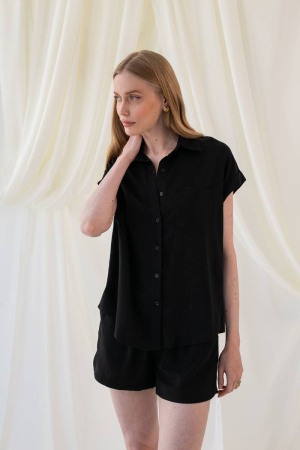 Linen short-sleeved black shirt TAPLOW
