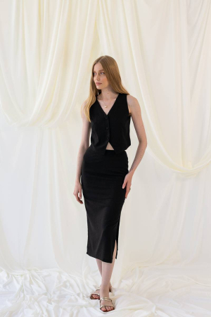 Linen black midi skirt DALE