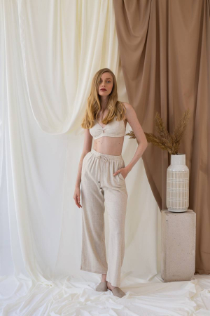 Linen beige wide-leg pants HANWELL
