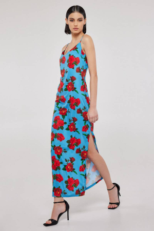 Blue floral maxi slip dress KEIRA 